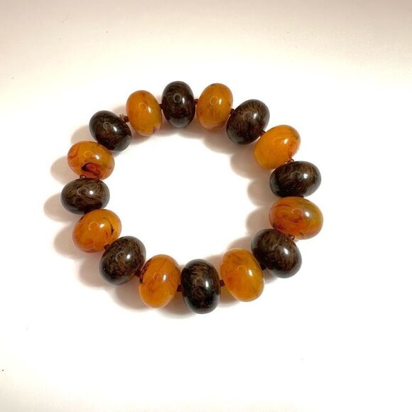Orange and brown beaded stretchy bracelet - Picture 1 of 7